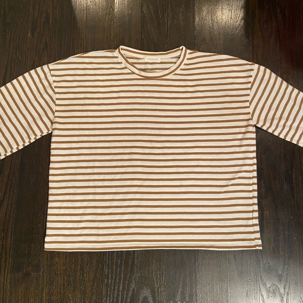 3.3 Field Trip Korean Brown Striped Long Sleeve T-Shirt